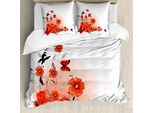 Abakuhaus Copripiumino Mohn, Cartoon Mohn Fresh Art, Antiacaro, Adatto A Chi Soffre Di Allergie, Con Federe, 155 Cm X 220 Cm - 80 X 80 Cm, Rosso, Bianco, Nero