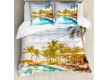 Abakuhaus Copripiumino Paesaggio, Tranquillità Sotto Le Palme, Antiacaro, Adatto A Chi Soffre Di Allergie, Con Federe, 155 Cm X 220 Cm - 80 X 80 Cm, Multicolore