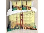 Abakuhaus Copripiumino Vintage, Old Style Bridge View, Antiacaro E Anallergico, Con Federe, 155 Cm X 220 Cm - 80 X 80 Cm, Blu, Marrone,