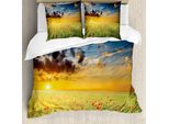 Abakuhaus Copripiumino Poppy, Tramonto Sul Prato, Antiacaro, Adatto A Chi Soffre Di Allergie, Con Federe, 155 Cm X 220 Cm - 80 X 80 Cm, Rosso Verde Blu