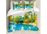 Abakuhaus Copripiumino Landscape, Pool Resort Travel, Antiacaro, Adatto A Chi Soffre Di Allergie, Con Federe, 200 Cm X 200 Cm - 80 X 80 Cm, Verde-Blu-Crema