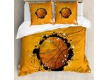 Copripiumino Abakuhaus, Stile Basketball Splash, Antiacaro E Anallergico, Con Federe, 155 Cm X 220 Cm - 80 X 80 Cm, Arancione E Nero