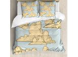 Abakuhaus Copripiumino Vintage, Disegno Fluffy Clouds, Antiacaro, Adatto A Chi Soffre Di Allergie, Con Federe, 200 Cm X 200 Cm - 80 X 80 Cm, Blu Beige