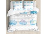 Abakuhaus Copripiumino Wolken, Cartoon Fluffy Clouds, Antiacaro, Adatto A Chi Soffre Di Allergie, Con Federe, 200 Cm X 200 Cm - 80 X 80 Cm, Blu E Bianco