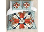 Abakuhaus Copripiumino Kompass, Cruise Compass Grunge, Antiacaro, Adatto A Chi Soffre Di Allergie, Con Federe, 155 Cm X 220 Cm - 80 X 80 Cm, Arancione Pallido Turchese