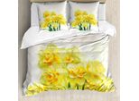 Abakuhaus Set Copripiumino Per Letto Matrimoniale, Acquerello Floreale, Antiacaro, Adatto A Chi Soffre Di Allergie, Con Federe, Giallo-Verde