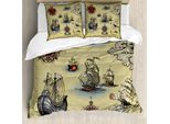 Abakuhaus Copripiumino Kompass, Mappa Antica Pirata, Antiacaro, Adatto A Chi Soffre Di Allergie, Con Federe, 155 Cm X 220 Cm - 80 X 80 Cm, Beige Rosso Grigio