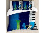 Abakuhaus Copripiuma Jazz Music, Jazz Music Keys Guitar, Antiacaro, Adatto A Chi Soffre Di Allergie, Con Federe, 155 Cm X 220 Cm - 80 X 80 Cm, Verde Navy E Bianco