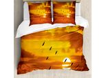 Abakuhaus Copripiumino Con Uccelli, Uccelli Che Volano Al Tramonto, Antiacaro, Adatto A Chi Soffre Di Allergie, Con Federe, 200 Cm X 200 Cm - 80 X 80 Cm, Arancione