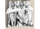 Abakuhaus Copripiumino Jazz, Musicisti Jazz Band, Antiacaro, Adatto A Chi Soffre Di Allergie, Con Federe, 155 Cm X 220 Cm - 80 X 80 Cm, Bianco E Nero