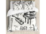 Abakuhaus Copripiumino Jazz, Strumenti Musicali, Antiacaro, Adatto A Chi Soffre Di Allergie, Con Federe, 155 Cm X 220 Cm - 80 X 80 Cm, Beige Nero