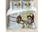 Abakuhaus Copripiuma Jazz Music, Rock Roll Party, Antiacaro, Adatto A Chi Soffre Di Allergie, Con Federe, 155 Cm X 220 Cm - 80 X 80 Cm, Grigio, Giallo, Nero