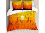 Abakuhaus Copripiumino Uccelli, Uccelli In Volo Al Tramonto, Resistente All'acqua, Lavabile, Colori Che Non Stingono, Personalizzato, 155 Cm X 220 Cm - 80 X 80 Cm, Giallo Rosso