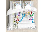 Abakuhaus Copripiumino Jazz Music, Festival Music Notes, Antiacaro, Adatto A Chi Soffre Di Allergie, Con Federe, 155 Cm X 220 Cm - 80 X 80 Cm, Arancione, Verde, Rosso