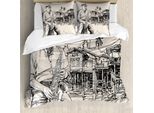 Abakuhaus Copripiumino Jazz Music, Palme Sulla Riva Del Fiume, Antiacaro, Adatto A Chi Soffre Di Allergie, Con Federe, 155 Cm X 220 Cm - 80 X 80 Cm, Beige Nero