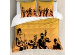Abakuhaus Copripiumino Jazz, Jazz Quartet Stage, Antiacaro, Adatto A Chi Soffre Di Allergie, Con Federe, 155 Cm X 220 Cm - 80 X 80 Cm, Senape Nero