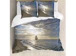 Abakuhaus Copripiumino Nautico, Barche A Vela Al Tramonto, Antiacaro, Adatto A Chi Soffre Di Allergie, Con Federe, 155 Cm X 220 Cm - 80 X 80 Cm, Blu, Beige, Bianco