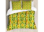 Abakuhaus Copripiumino Narciso, Decorato Con Fiori Di Narciso, Antiacaro, Adatto A Chi Soffre Di Allergie, Con Federe, 155 Cm X 220 Cm - 80 X 80 Cm, Verde Giallo