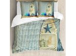 Abakuhaus Copripiumino Nautico, Motivi Acquatici Barche, Antiacaro Adatto A Chi Soffre Di Allergie Con Federe, 155 Cm X 220 Cm - 80 X 80 Cm, Blu Beige
