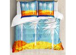 Abakuhaus Copripiumino Arancione Bruciato, Tropic Beach Palms, Antiacaro, Adatto A Chi Soffre Di Allergie, Con Federe, 200 Cm X 200 Cm - 80 X 80 Cm, Arancione Blu Bianco