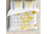 Abakuhaus Copripiumino Narciso, Motivo Ornamentale Con Narcisi, Antiacaro, Adatto A Chi Soffre Di Allergie, Con Federe, 155 Cm X 220 Cm - 80 X 80 Cm, Grigio Giallo
