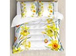 Abakuhaus Copripiumino Narciso, Fiori Meditativi, Antiacaro, Adatto A Chi Soffre Di Allergie, Con Federe, 155 Cm X 220 Cm - 80 X 80 Cm, Giallo Bianco Rosso
