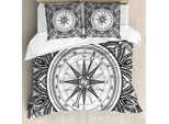 Abakuhaus Set Copripiumino Vintage Per Letti Matrimoniali, Stile Rosa Dei Venti, Antiacaro, Adatto A Chi Soffre Di Allergie, Con Federe, Bianco E Nero