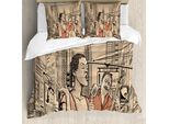 Abakuhaus New York Set Copripiumino Per Letti Matrimoniali, Cantante Jazz Chitarrista, Antiacaro, Adatto A Chi Soffre Di Allergie, Con Federe, Marrone Beige