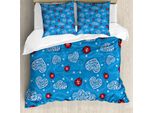 Abakuhaus Copripiumino Con Coccinelle, Cuori E Nuvole, Antiacaro, Adatto A Chi Soffre Di Allergie, Con Federe, 200 Cm X 200 Cm - 80 X 80 Cm, Blu Rosso