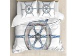 Abakuhaus Copripiumino Nautico, Timone In Legno, Antiacaro, Adatto A Chi Soffre Di Allergie, Con Federe, 155 Cm X 220 Cm - 80 X 80 Cm, Blu Bianco