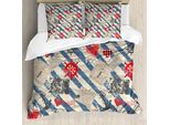 Abakuhaus Copripiumino Nautico, Grunge-Rad-Herz, Antiacaro Adatto A Chi Soffre Di Allergie Con Federe, 155 Cm X 220 Cm - 80 X 80 Cm, Beige Rosso Blu