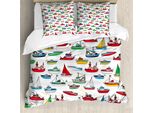 Abakuhaus Copripiumino Nautico, Barche Da Pesca Cartoon, Antiacaro, Adatto A Chi Soffre Di Allergie, Con Federe, 200 Cm X 200 Cm - 80 X 80 Cm, Multicolore