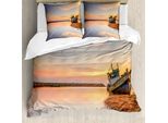 Abakuhaus Copripiumino Nautico, Barca Sulla Spiaggia Al Tramonto, Antiacaro, Adatto A Chi Soffre Di Allergie, Con Federe, 155 Cm X 220 Cm - 80 X 80 Cm, Blu Pesca