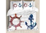 Abakuhaus Copripiumino Nautico, Volante Nautico, Antiacaro Adatto A Chi Soffre Di Allergie Con Federe, 155 Cm X 220 Cm - 80 X 80 Cm, Rosa Blu