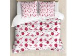 Abakuhaus Copripiumino Con Coccinelle, Libellule E Cuori, Antiacaro, Adatto A Chi Soffre Di Allergie, Con Federe, 155 Cm X 220 Cm - 80 X 80 Cm, Rosso E Bianco