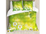Abakuhaus Copripiumino Narciso, Petali Di Fiori Primaverili, Antiacaro, Adatto A Chi Soffre Di Allergie, Con Federe, 155 Cm X 220 Cm - 80 X 80 Cm, Verde Giallo