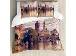 Abakuhaus Copripiumino Paesaggio, Fiume Praga E Ponte, Antiacaro, Adatto A Chi Soffre Di Allergie, Con Federe, 155 Cm X 220 Cm - 80 X 80 Cm, Multicolore