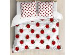Abakuhaus Copripiumino Con Motivo A Coccinelle, Antiacaro, Adatto A Chi Soffre Di Allergie, Con Federe, 155 Cm X 220 Cm - 80 X 80 Cm, Rosso E Bianco