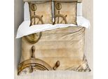 Abakuhaus Copripiumino Nautico, Compasso In Legno, Antiacaro, Adatto A Chi Soffre Di Allergie, Con Federe, 155 Cm X 220 Cm - 80 X 80 Cm, Beige