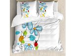 Abakuhaus Copripiumino Con Coccinelle, Cartoni Animati Coccinelle Fiori, Antiacaro, Adatto A Chi Soffre Di Allergie, Con Federe, 200 Cm X 200 Cm - 80 X 80 Cm, Multicolore