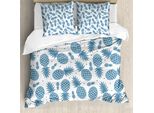 Abakuhaus Copripiumino Ananas, Frutta Tropicale Ananas, Antiacaro Adatto A Chi Soffre Di Allergie Con Federe, 200 Cm X 200 Cm - 80 X 80 Cm, Blu Bianco