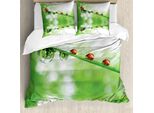 Abakuhaus Copripiumino Con Coccinelle, Immagine Di Coccinelle Sull'acqua, Antiacaro, Adatto A Chi Soffre Di Allergie, Con Federe, 155 Cm X 220 Cm - 80 X 80 Cm, Rosso Verde