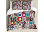 Abakuhaus Copripiumino Marocchino, Piastrelle Geometriche A Mosaico, Antiacaro, Adatto A Chi Soffre Di Allergie, Con Federe, 155 Cm X 220 Cm - 80 X 80 Cm, Multicolore