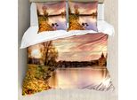 Abakuhaus Copripiumino Paesaggio, Praga Riverside Autunno, Antiacaro, Adatto A Chi Soffre Di Allergie, Con Federe, 155 Cm X 220 Cm - 80 X 80 Cm, Rosa Arancione