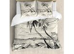 Abakuhaus Copripiumino Palme, Tropical Beach Sketch, Antiacaro, Adatto A Chi Soffre Di Allergie, Con Federe, 155 Cm X 220 Cm - 80 X 80 Cm, Crema-Nero