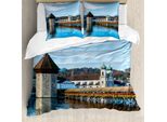 Abakuhaus Copripiumino Paesaggio, Ponte Urbano Europeo, Antiacaro, Adatto A Chi Soffre Di Allergie, Con Federe, 155 Cm X 220 Cm - 80 X 80 Cm, Blu, Marrone,