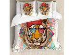 Abakuhaus Copripiumino Per Animali Domestici, Occhiali Da Sole Hipster Tiger, Antiacaro, Adatto A Chi Soffre Di Allergie, Con Federe, 155 Cm X 220 Cm - 80 X 80 Cm, Multicolore