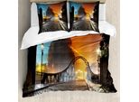 Abakuhaus Copripiumino Landschaft, Old Town Bridge Nacht, Antiacaro, Adatto A Chi Soffre Di Allergie, Con Federe, 155 Cm X 220 Cm - 80 X 80 Cm, Grigio Arancione