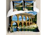 Abakuhaus Copripiumino Paesaggio, Roman Heritage, Antiacaro, Adatto A Chi Soffre Di Allergie, Con Federe, 155 Cm X 220 Cm - 80 X 80 Cm, Blu, Verde, Marrone Chiaro