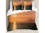 Abakuhaus Copripiumino Arancione Bruciato, Alba Sull'oceano, Antiacaro Adatto A Chi Soffre Di Allergie Con Federe, 155 Cm X 220 Cm - 80 X 80 Cm, Arancione Blu